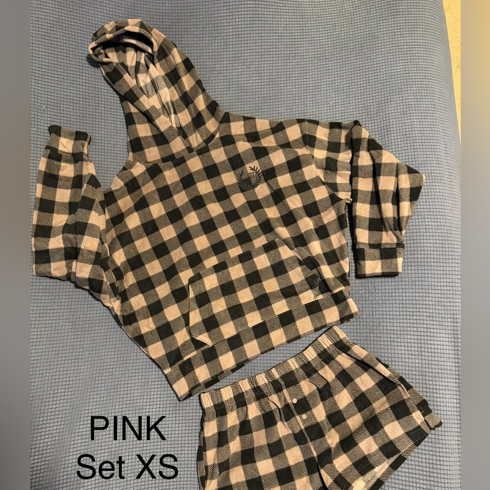 Victoria's Secret Pink Plaid Hoodie and Shorts Set
